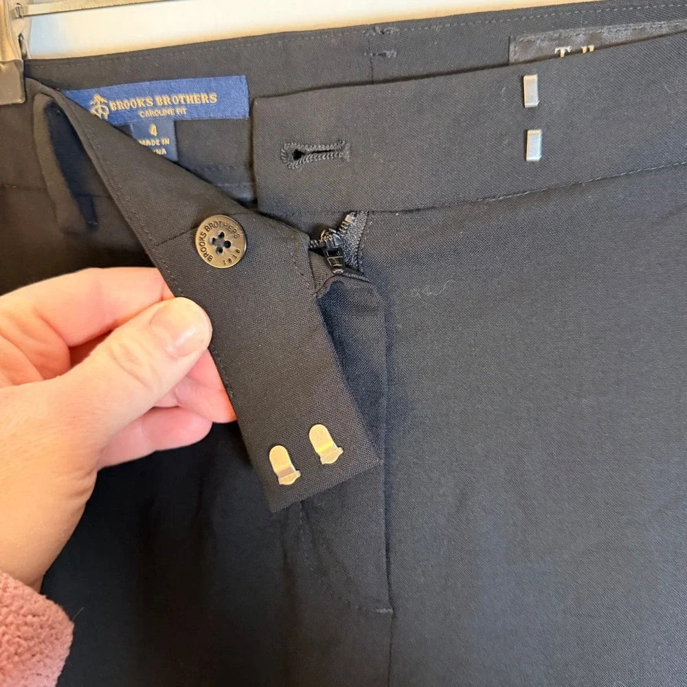 Brooks Brothers Caroline Fit Black Wool Tollegno 1900 Italian Pants 4 Luxury‎